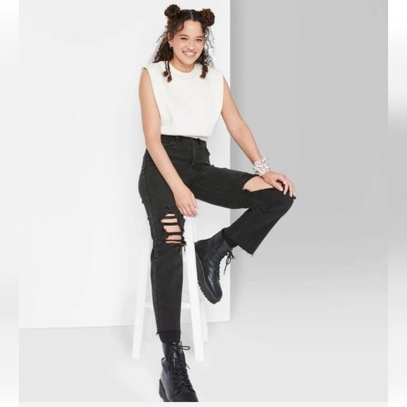 🔥4/$15 Wild Fable Sz 00/24 High Rise Distressed Ripped Straight Leg Ankle Jeans - Picture 2 of 11